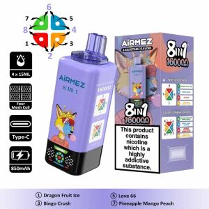 7 Dragon Fruit Ice Airmez 160K 8 in 1 160000 Puffs Disposable Vape Wholesale