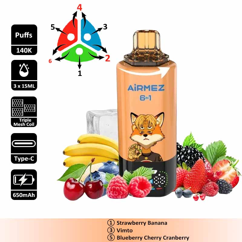 7 Strawberry Banana Airmez 140K 6 in 1 140000 Puffs Disposable Vape Wholesale