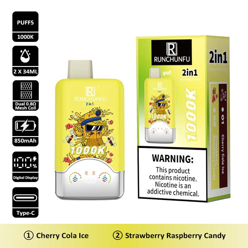 8 Cherry Cola Ice RUNCHUNFU 1000K 2 in 1 1000000 Puffs Vape Wholesale