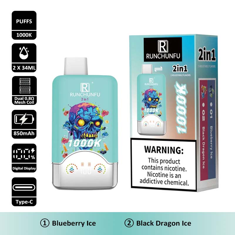 9 Blueberry Ice RUNCHUNFU 1000K 2 in 1 1000000 Puffs Vape Wholesale