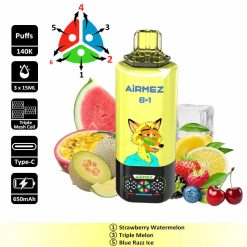 9 Strawberry Watermelon Airmez 140K 6 in 1 140000 Puffs Disposable Vape Wholesale