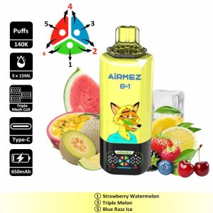 9 Strawberry Watermelon Airmez 140K 6 in 1 140000 Puffs Disposable Vape Wholesale