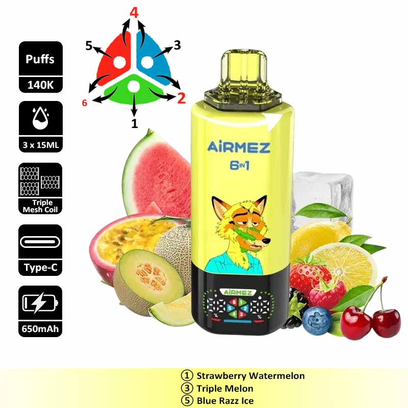 9 Strawberry Watermelon Airmez 140K 6 in 1 140000 Puffs Disposable Vape Wholesale
