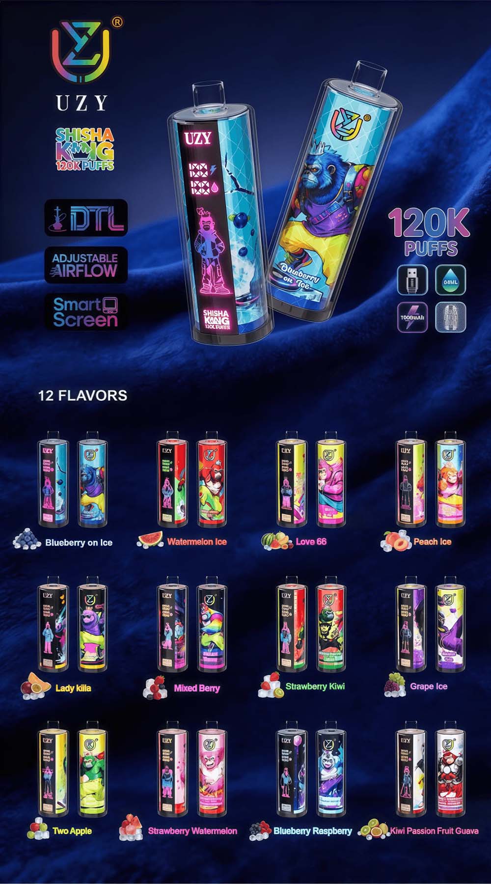 UZY 120K Puffs Shisha Hoohak King Disposable Vape Wholesale 2 UZY 120K Puffs Shisha Hoohak King Disposable Vape Wholesale 2