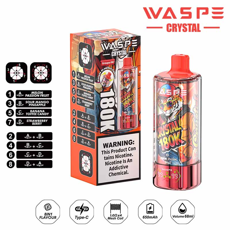 Vaporizador desechable Waspe 8 en 1 de 180 000 caladas al por mayor 1