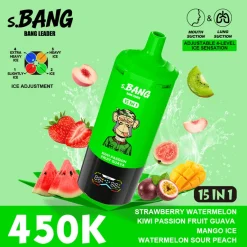 06 Strawberry Watermelon & Kiwi Passion Fruit Guava Bang Leader 450K Puffs 15 in 1 Disposable Vape Wholesale